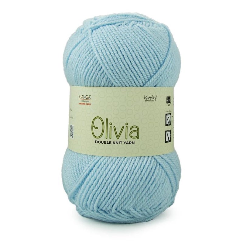 GANGA Acrowools Wool TEX- Ganga Acrowools Olivia, Double Knit Yarn. Hand Knitting and Crochet Yarn.Pack of 2 Balls - 100gms Each. Shade no - OLV0002, Sky Blue - Image 4