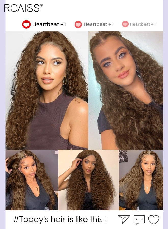 رويس 6 قطع من وصلات شعر طويل مجعد بمشبك في مشبك شعر طويل مجعد، وصلات شعر طويلة اصطناعية مقاومة للحرارة غير مرئية وقابلة للتعديل، بني فاتح، 60 سم (23.6 بوصة) - Image 5