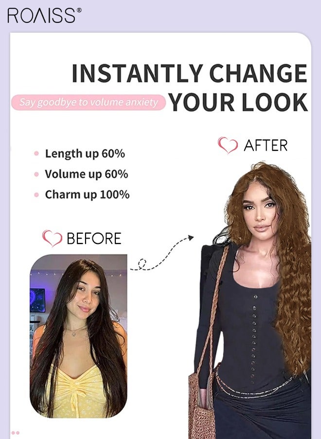 رويس 6 قطع من وصلات شعر طويل مجعد بمشبك في مشبك شعر طويل مجعد، وصلات شعر طويلة اصطناعية مقاومة للحرارة غير مرئية وقابلة للتعديل، بني فاتح، 60 سم (23.6 بوصة) - Image 2