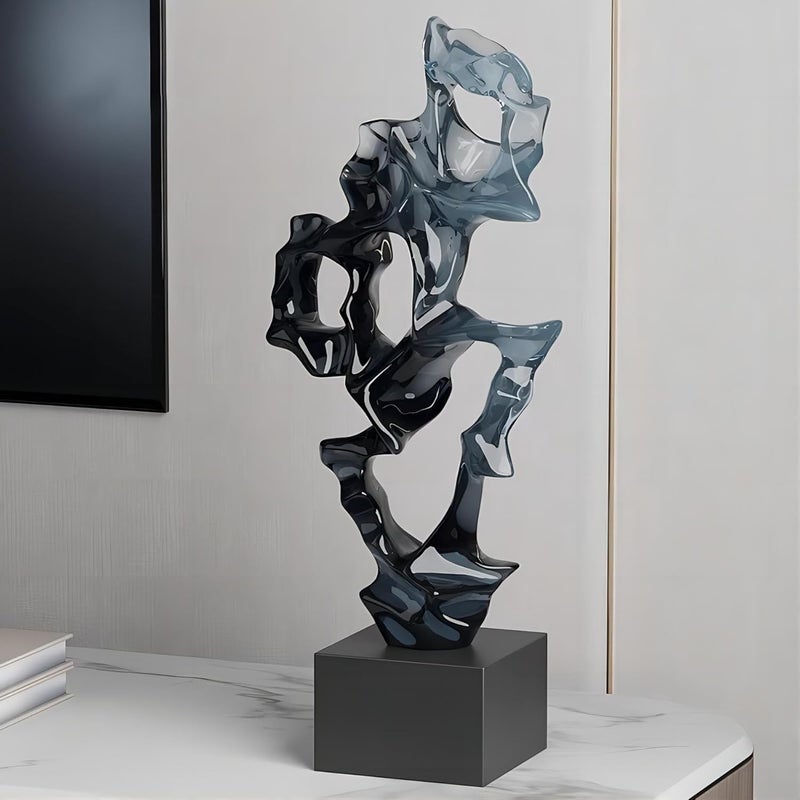 OMELPIS Resin Statue Creative Abstract Art Irregular Sculpture Ornament Modern Simple Home Office Décor Crafts for living room TV cabinet shelf Table Desk Foyer Decoration Gift Clear Blue Black H'49CM - Image 2