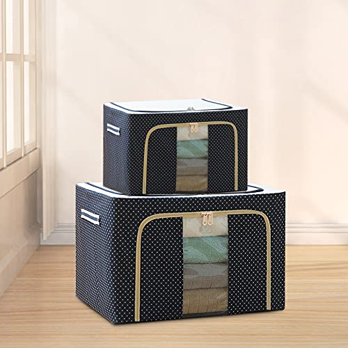 VINMEN Clothes Storage Bins Boxes 72L Large Oxford Cloth Steel Frame Organizers Bag with Clear Window Sturdy Zipper Reinforced Handle for Bedding Blankets Bedding Pillow Seasonal Clothing Comforter  - Image 2