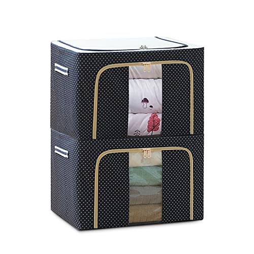 VINMEN Clothes Storage Bins Boxes 72L Large Oxford Cloth Steel Frame Organizers Bag with Clear Window Sturdy Zipper Reinforced Handle for Bedding Blankets Bedding Pillow Seasonal Clothing Comforter  - Image 1