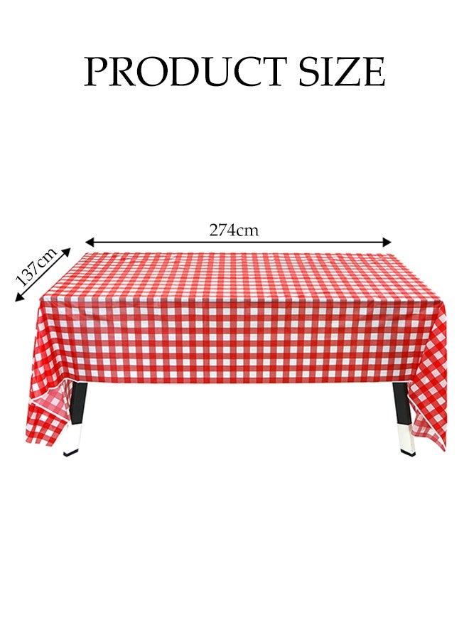 5 Pack Disposable Tablecloths, Plastic Rectangle Table Cloth,Red and White Checkered Tablecloth, Waterproof Decorative Table Cover for BBQ Party Wedding Indoor or Outdoor Use - Image 2