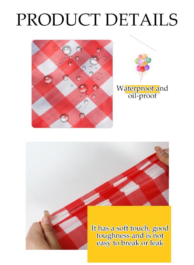 5 Pack Disposable Tablecloths, Plastic Rectangle Table Cloth,Red and White Checkered Tablecloth, Waterproof Decorative Table Cover for BBQ Party Wedding Indoor or Outdoor Use - Image 3