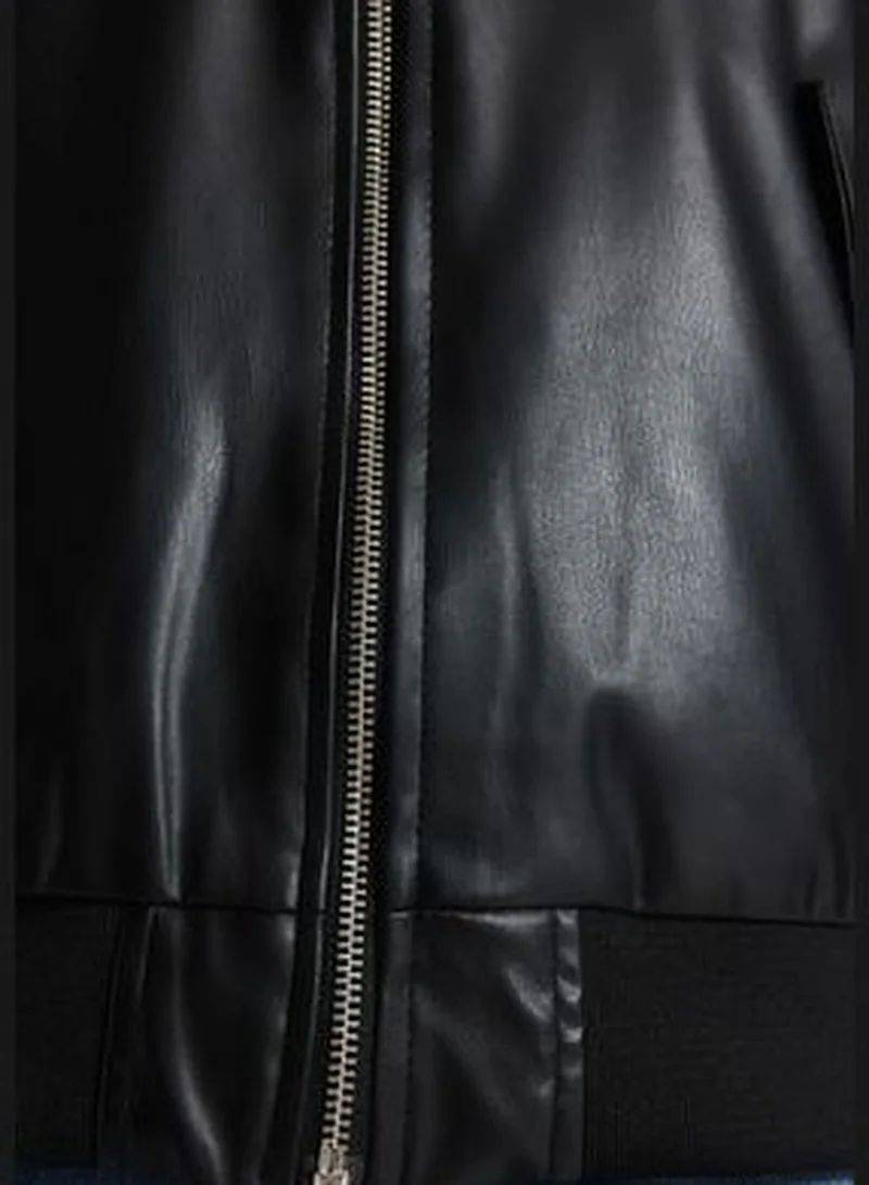 trendyol Black Oversized Faux Leather Bomber Jacket Coat TWOAW24MO00034