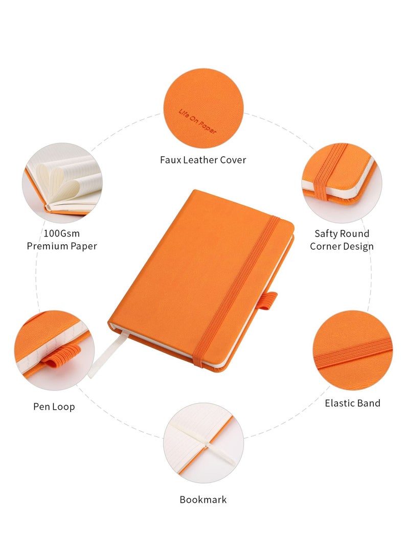 Excefore - Pocket Notebook, 2 Pack Small Notebook with Pen, A6 Size Journal Hardcover Notebook, 3.7”x5.5” Mini Notepad 100Gsm Thick Paper for Office, School (160 Pages, Orange) - Image 1