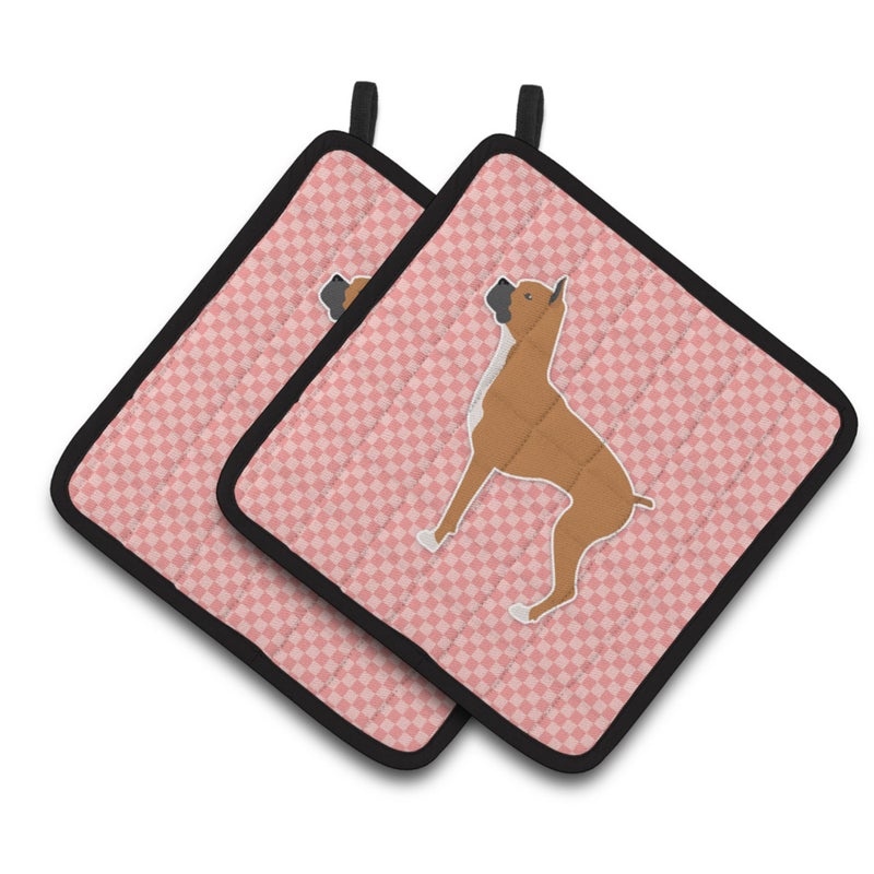 Caroline's Treasures ""Caroline's Treasures Boxer Checkerboard Pink Pair of Pot Holders BB3653PTHD  7.5HX7.5W  Multicolor"" 