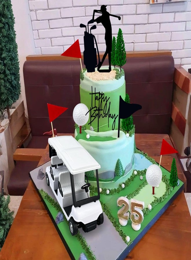 KDPATFAV Golf Cake Decorations Double-row Golf Cart Cake Toppers Heading for The White Cake Topper for Golfers with Cart Flag White Ball for Theme Party Supplies - Image 4