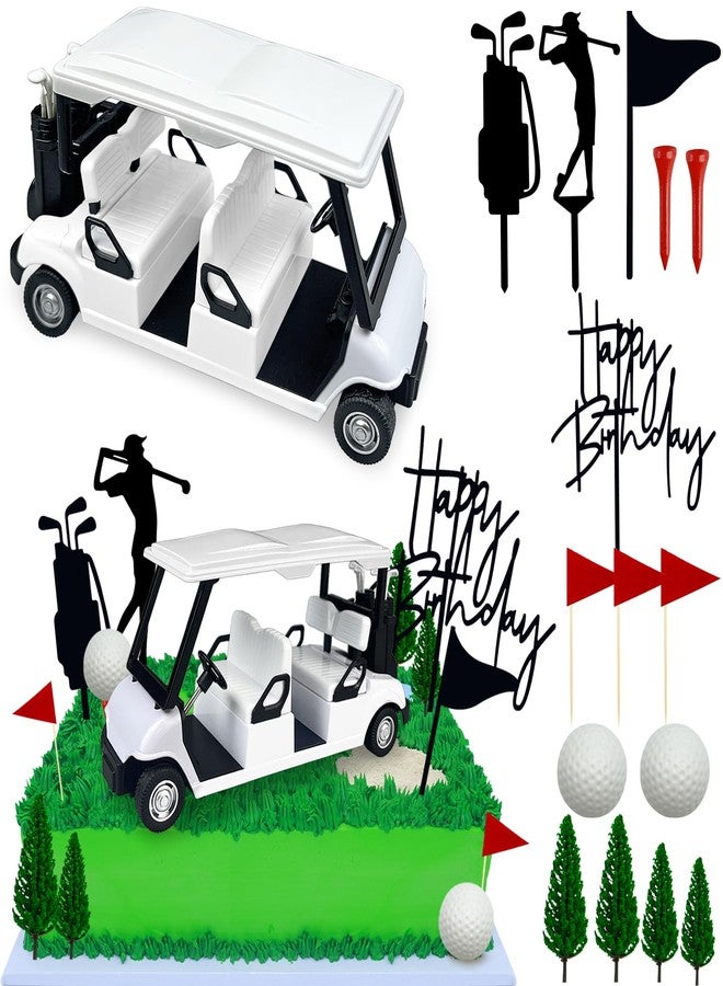 KDPATFAV Golf Cake Decorations Double-row Golf Cart Cake Toppers Heading for The White Cake Topper for Golfers with Cart Flag White Ball for Theme Party Supplies - Image 1