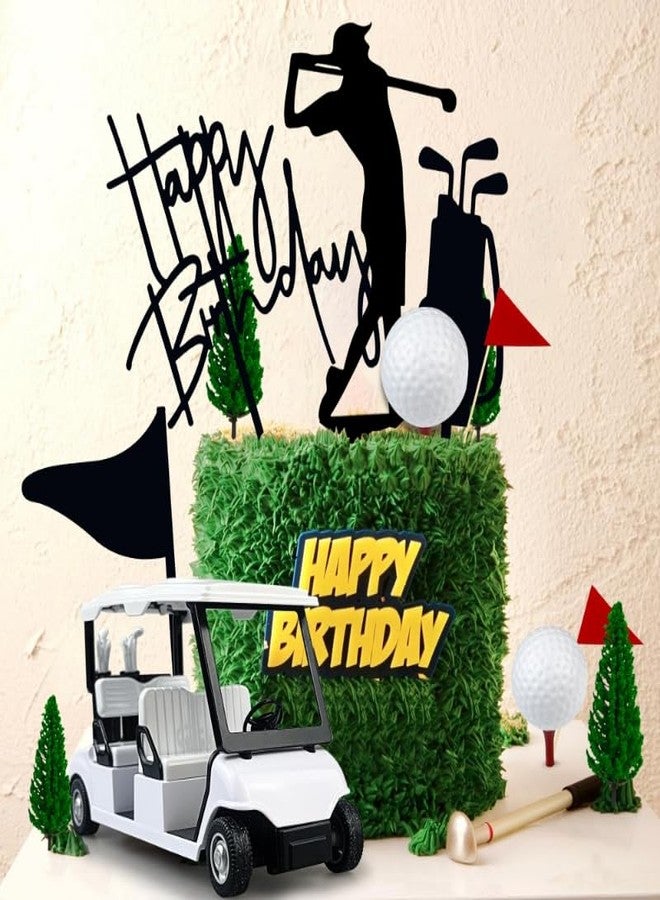 KDPATFAV Golf Cake Decorations Double-row Golf Cart Cake Toppers Heading for The White Cake Topper for Golfers with Cart Flag White Ball for Theme Party Supplies - Image 5