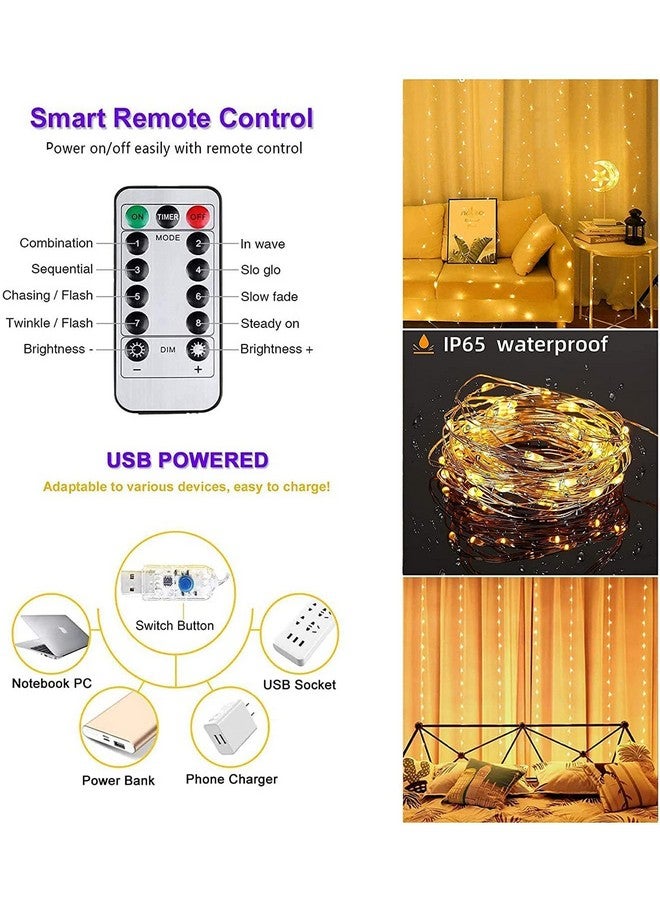 MIRADH 300 Led Fairy Curtain Lights With Remote Control Adjustable Brightness, Usb Operated For Home Decoration, Diwali Decoration, Bedroom Outdoor Birthday Balloon Decoration (Warm-White), 1 Meters - Image 4