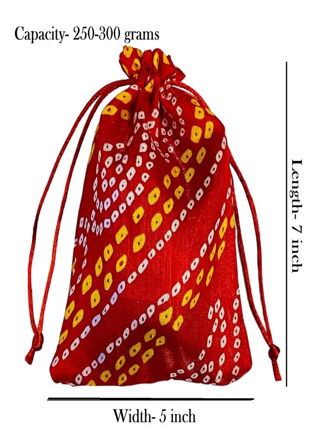 Moira 12pcs 5X7 inch Small Size Bandhej Silk Potli for Gifting, Jewellery Storage, Shagun, Coin Packing (Red) - Image 2