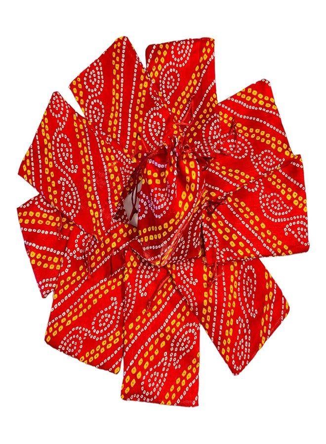 Moira 12pcs 5X7 inch Small Size Bandhej Silk Potli for Gifting, Jewellery Storage, Shagun, Coin Packing (Red) - Image 1