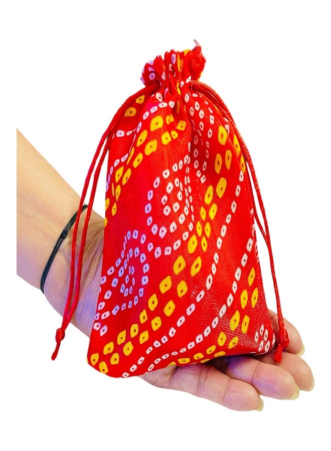 Moira 12pcs 5X7 inch Small Size Bandhej Silk Potli for Gifting, Jewellery Storage, Shagun, Coin Packing (Red) - Image 3