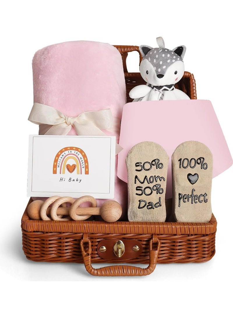 Baby Gift Basket Newborn Gift Set with Baby Baby Rattle Newborn Baby Gift Set Newborn Baby Gifts Medium Baby Gift Basket Kit for Expecting Moms - Image 1