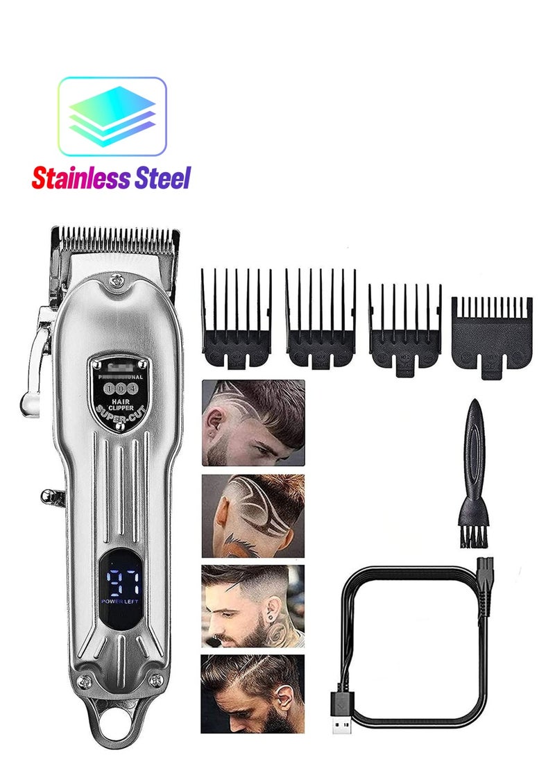 Professional Hair Clippers for Men, Hair Cutting Kit, Rechargeable Cordless Hair Clippers with LED Display(Silver) - Image 1