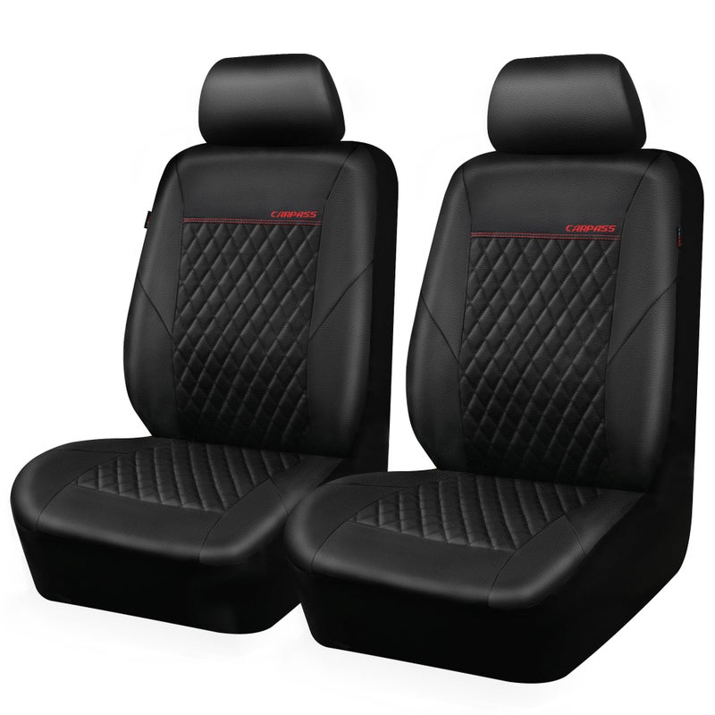 CAR PASS Quilting Leather Seat Cover Two Front Seats Only, Universal Fit Automotive Front Seat Covers Waterproof Deluxe PU Premium Vinyl Luxury for Cars Sedan Van SUV Airbag Compatible 2 Pieces,Black - Image 1