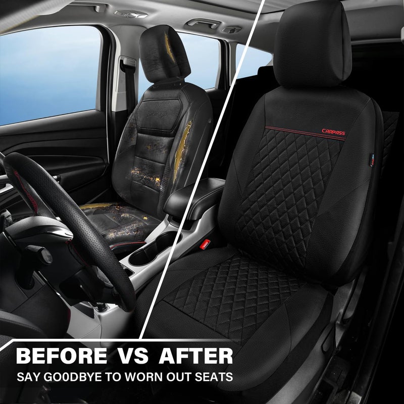 CAR PASS Quilting Leather Seat Cover Two Front Seats Only, Universal Fit Automotive Front Seat Covers Waterproof Deluxe PU Premium Vinyl Luxury for Cars Sedan Van SUV Airbag Compatible 2 Pieces,Black - Image 5