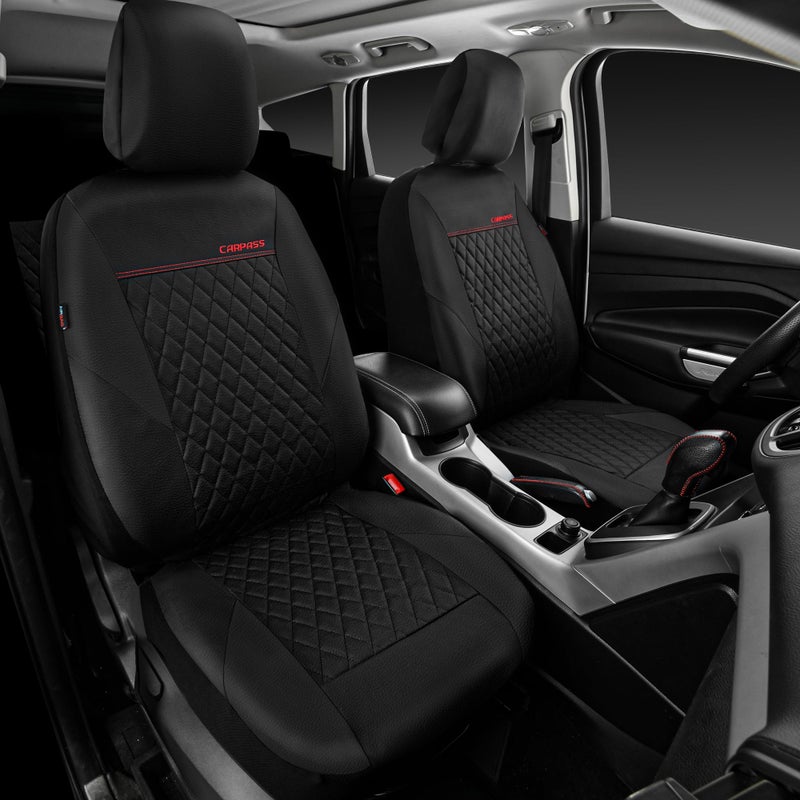 CAR PASS Quilting Leather Seat Cover Two Front Seats Only, Universal Fit Automotive Front Seat Covers Waterproof Deluxe PU Premium Vinyl Luxury for Cars Sedan Van SUV Airbag Compatible 2 Pieces,Black - Image 3