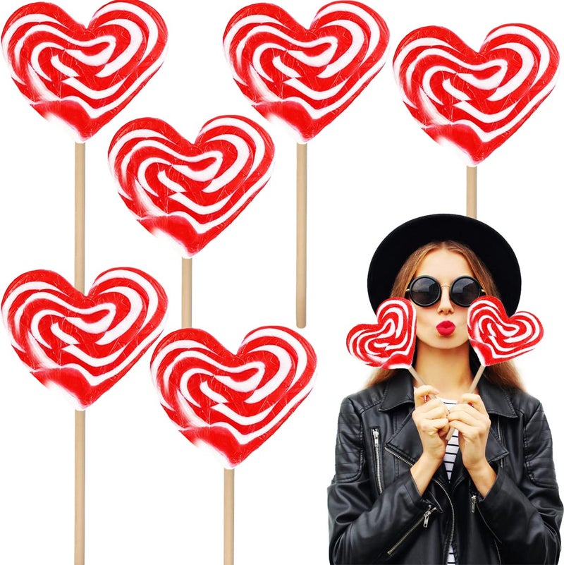Fruidles Jumbo Swirl Lollipop Red and White Heart Design, Party Bag Fillers, Individually Wrapped, 80g (6-Pack) - Image 1