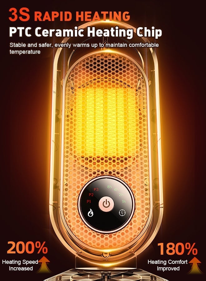 فورثكان مدفأة كهربائية محمولة، سخان سيراميك PTC بقوة ‎1500W‎ للتدفئة السريعة والآمنة، سخان صغير للمكتب والمنزل وغرفة النوم مع مؤقت 12 ساعة، 3 أوضاع تشغيل، وحماية من السخونة الزائدة والانقلاب - Image 3