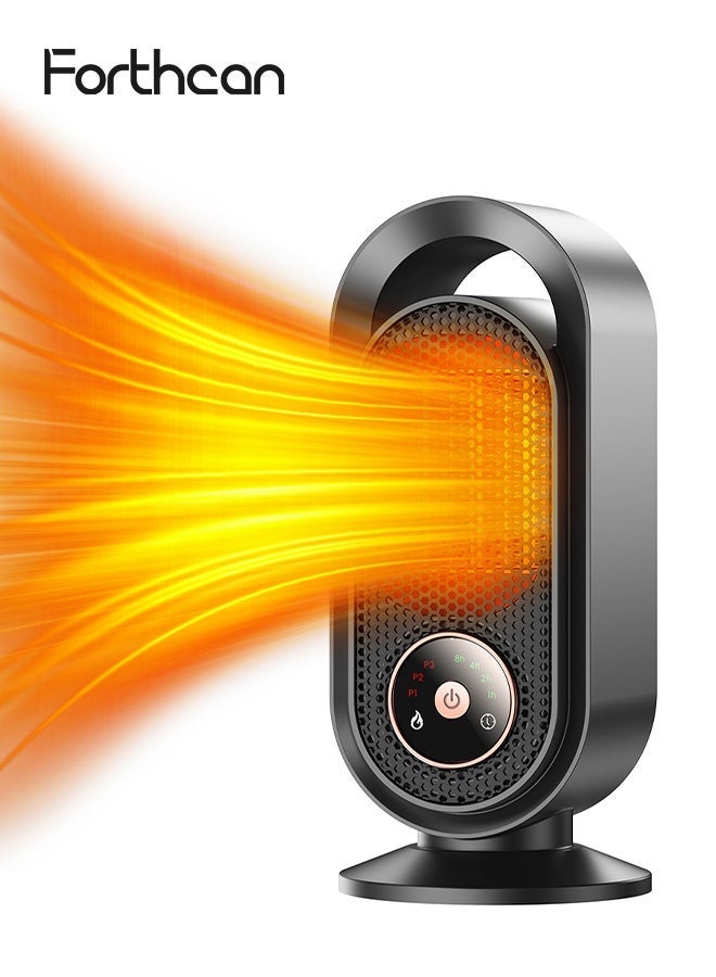 فورثكان مدفأة كهربائية محمولة، سخان سيراميك PTC بقوة ‎1500W‎ للتدفئة السريعة والآمنة، سخان صغير للمكتب والمنزل وغرفة النوم مع مؤقت 12 ساعة، 3 أوضاع تشغيل، وحماية من السخونة الزائدة والانقلاب - Image 1