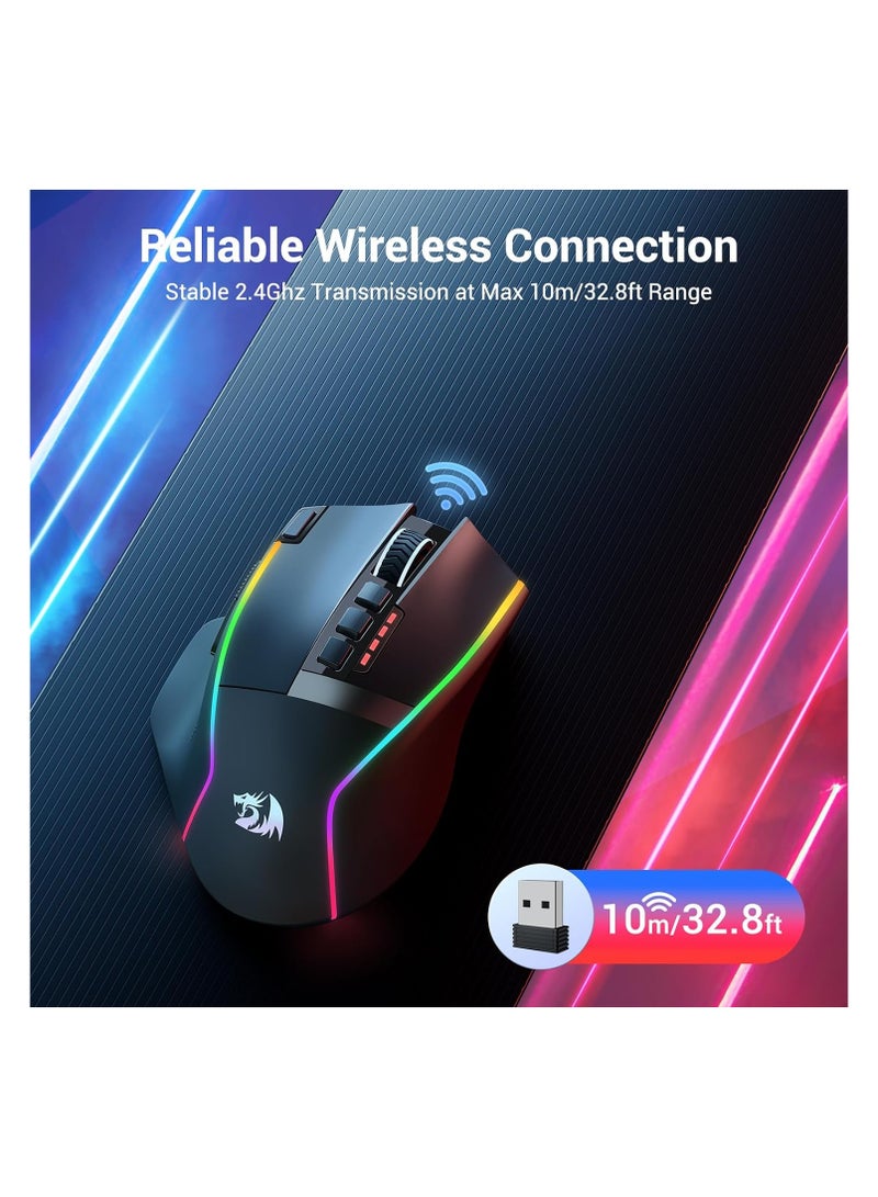 ريدراجون ماوس ألعاب لاسلكي M915WL-RGB، ماوس مريح 16000 نقطة في البوصة مع مفتاح إطلاق سريع، 9 أزرار ماكرو، سعة طاقة متينة تصل إلى 170 ساعة وماوس سلكي/لاسلكي بإضاءة خلفية RGB لأجهزة الكمبيوتر المحمول/Mac/PC - Image 2