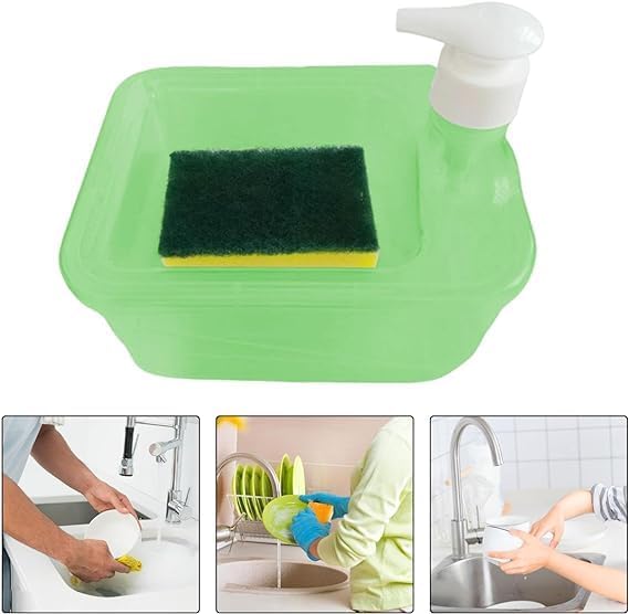 Shrux Double Layer Square Liquid soap Dispenser with Pump and Sponge, Kitchen Sink, dishwash Dispenser, Kitchen Soap Holder Sink Dish Washing Liquid Dispenser.(1Pcs)(400 ML) - Image 2