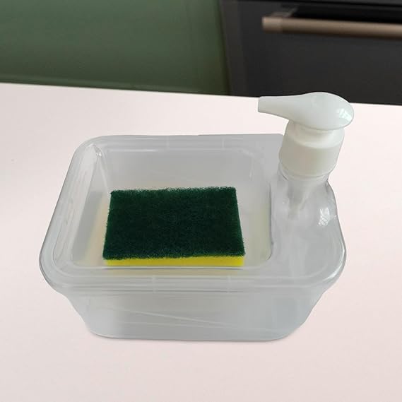 Shrux Double Layer Square Liquid soap Dispenser with Pump and Sponge, Kitchen Sink, dishwash Dispenser, Kitchen Soap Holder Sink Dish Washing Liquid Dispenser.(1Pcs)(400 ML) - Image 3