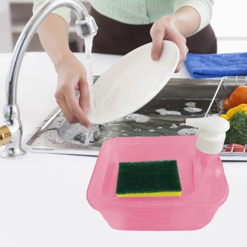 Shrux Double Layer Square Liquid soap Dispenser with Pump and Sponge, Kitchen Sink, dishwash Dispenser, Kitchen Soap Holder Sink Dish Washing Liquid Dispenser.(1Pcs)(400 ML) - Image 4
