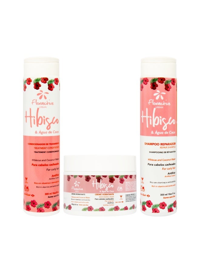 فلوراكتيف مجموعة فلوراكتيف "آيربان" للعناية بالشعر الكيرلي بالكركديه وماء جوز الهند - طقم 3 خطوات - Image 1