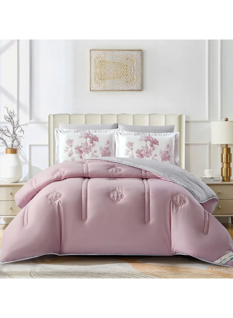 Donetella Bedding Comforter Set, King Size Fits 200x200 cm - 6-Pcs Digital Print Quilted Bed Set, Microfiber Fabric - 1 Comforter, 1 Fitted Sheet, 2 Pillow Shams, 2 Pillowcases