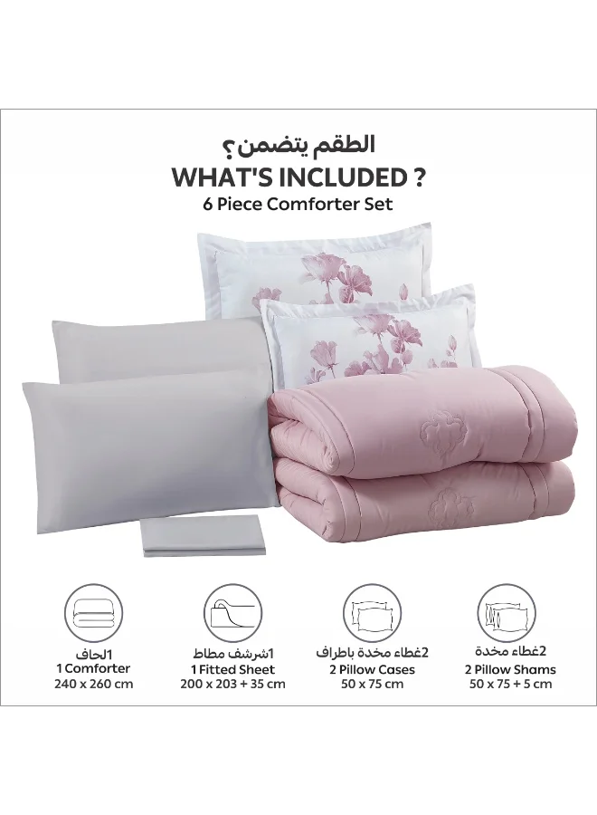 Donetella KING - 6Pcs (200x200) Bedding Comforter Set, Fits 200x200 cm King Size Bed - 6-Pcs Digital Print Quilted Bed Set, Microfiber Fabric - 1 Comforter, 1 Fitted Sheet, 2 Pillow Shams, 2 Pillowcases  | Best Price UAE