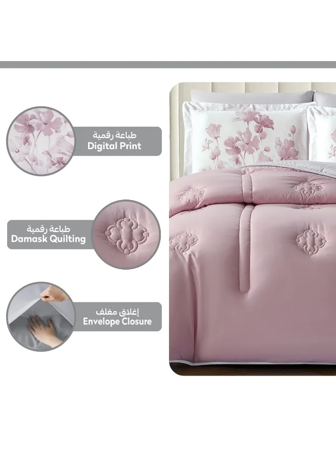 Donetella KING - 6Pcs (200x200) Bedding Comforter Set, Fits 200x200 cm King Size Bed - 6-Pcs Digital Print Quilted Bed Set, Microfiber Fabric - 1 Comforter, 1 Fitted Sheet, 2 Pillow Shams, 2 Pillowcases  | Best Price UAE