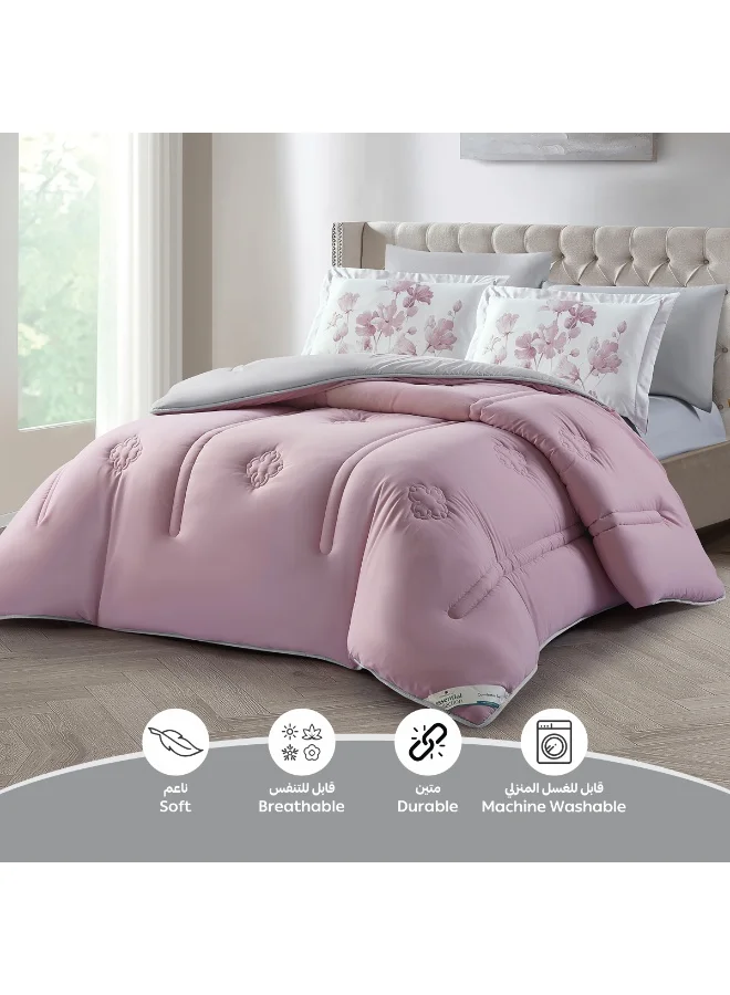 Donetella KING - 6Pcs (200x200) Bedding Comforter Set, Fits 200x200 cm King Size Bed - 6-Pcs Digital Print Quilted Bed Set, Microfiber Fabric - 1 Comforter, 1 Fitted Sheet, 2 Pillow Shams, 2 Pillowcases  | Best Price UAE