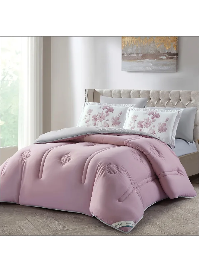 Donetella Bedding Comforter Set, Fits 200x200 cm King Size Bed - 6-Pcs Digital Print Quilted Bed Set, Microfiber Fabric - 1 Comforter, 1 Fitted Sheet, 2 Pillow Shams, 2 Pillowcases