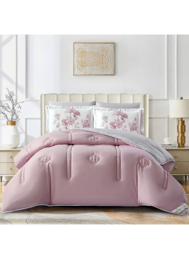 Donetella Bedding Comforter Set, Fits 200x200 cm King Size Bed - 6-Pcs Digital Print Quilted Bed Set, Microfiber Fabric - 1 Comforter, 1 Fitted Sheet, 2 Pillow Shams, 2 Pillowcases