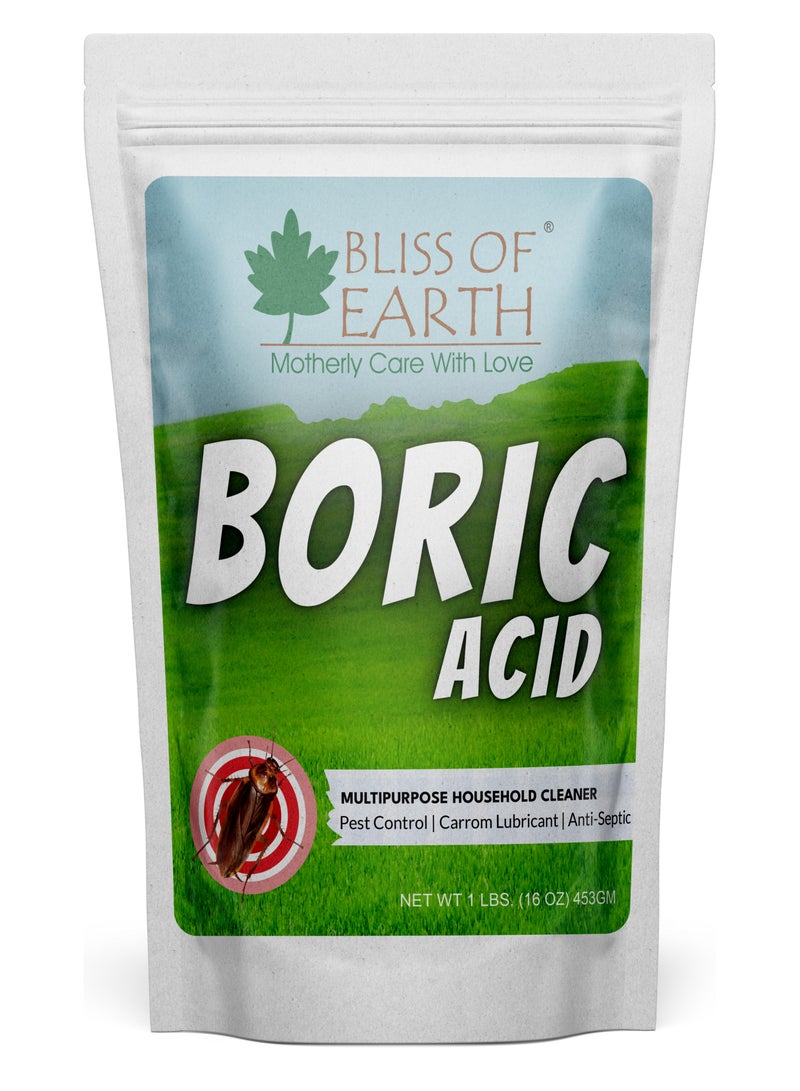 بليس اوف ايرث مسحوق حمض البوريك Bliss of Earth 16 OZ متعدد الأغراض لقتل الصراصير والنمل  مادة حافظة للأرز  مسحوق Carrom 453GM - Image 1