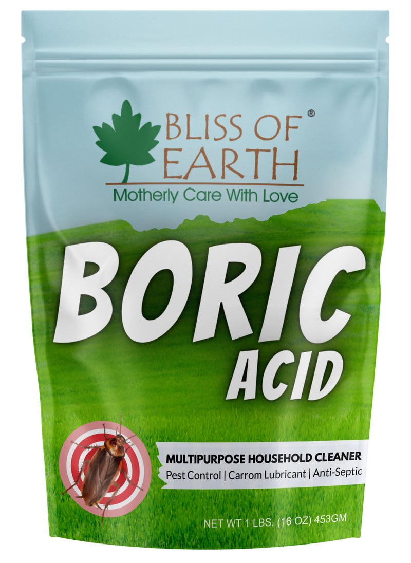BLISS OF EARTH Bliss of Earth 16 OZ Boric Acid Powder Multipurpose kill Cockroach & Ants Rice Preservative Carrom Powder 453GM  - Image 1