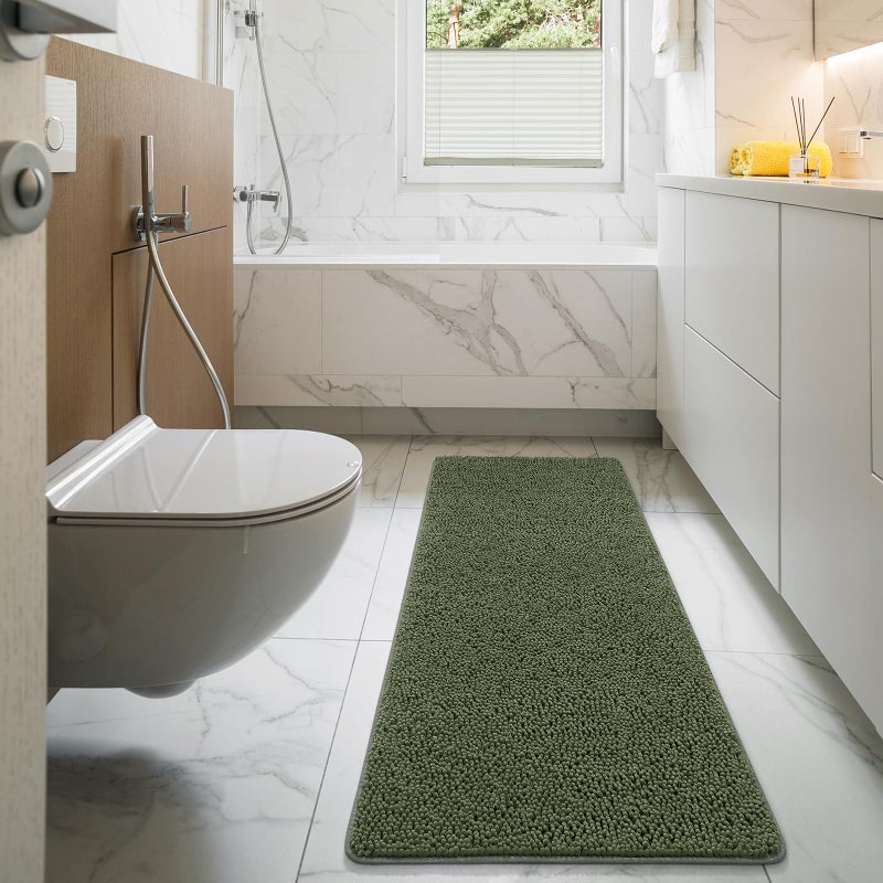 LOCHAS Luxury Bathroom Rug Shaggy Bath Mat 24 x 60 Inch, Washable Non Slip Bath Rugs for Bathroom Shower, Soft Plush Chenille Absorbent Carpets Mats, Olive Green - Image 5