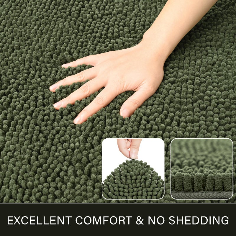 LOCHAS Luxury Bathroom Rug Shaggy Bath Mat 24 x 60 Inch, Washable Non Slip Bath Rugs for Bathroom Shower, Soft Plush Chenille Absorbent Carpets Mats, Olive Green - Image 3