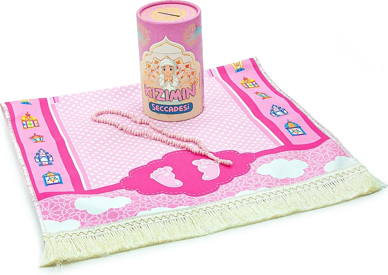 İhvan Online Ihvan Online My Daughter's Children's Prayer Rug with Piggy Bank - Mosque Picture - Prayer Beads