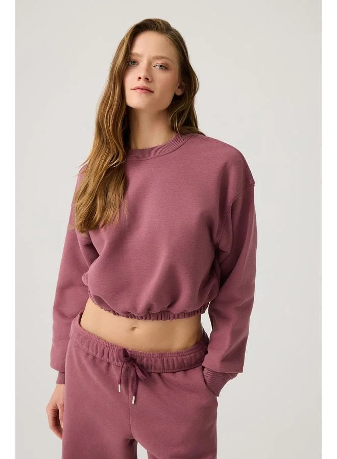 Los Ojos Burgundy Wide-Fit Waist-Drawstring Crop Sweatshirt Cropped Pullover.