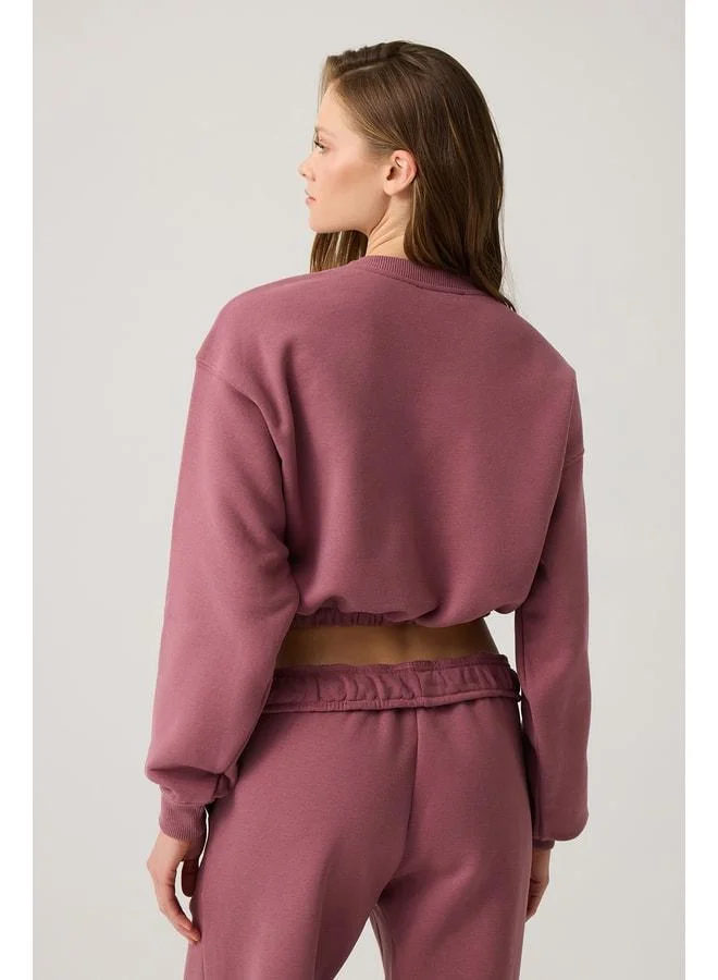 Los Ojos Burgundy Wide-Fit Waist-Drawstring Crop Sweatshirt Cropped Pullover.