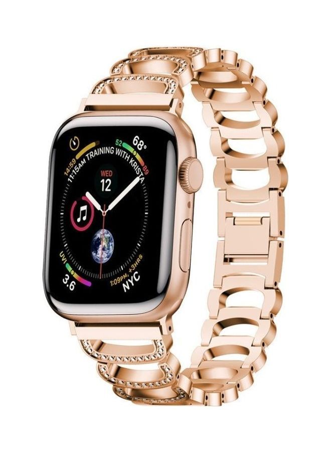 NIBEMINENT C-Type Diamond Steel Replacement Strap Watchband For Apple Watch Series 7/6/5/4/3/2/1/SE 45/44/42mm Rose Gold - Image 2