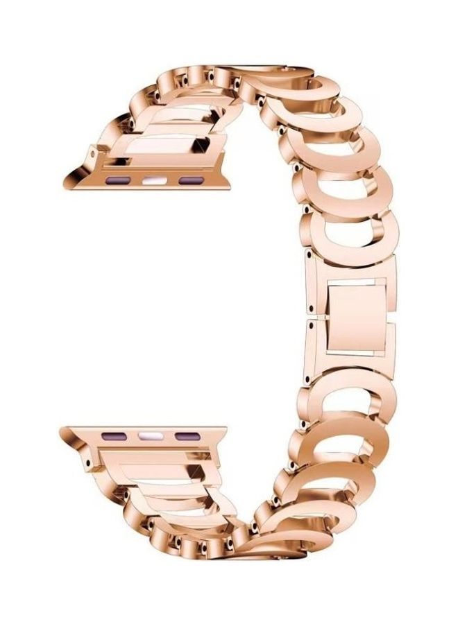NIBEMINENT C-Type Diamond Steel Replacement Strap Watchband For Apple Watch Series 7/6/5/4/3/2/1/SE 45/44/42mm Rose Gold - Image 1