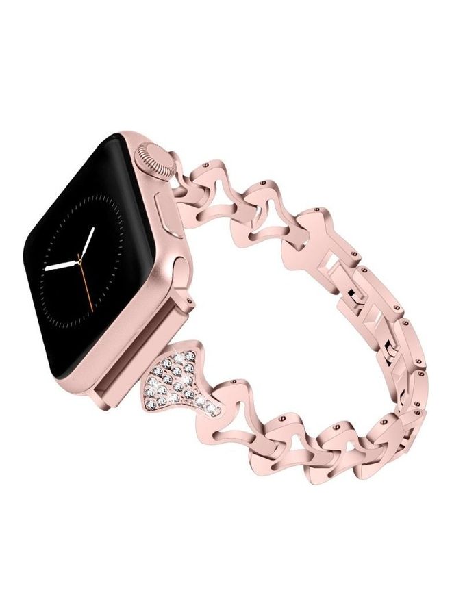 NIBEMINENT C-Type Diamond Steel Replacement Strap Watchband For Apple Watch Series 7/6/5/4/3/2/1/SE 45/44/42mm Rose Gold - Image 3