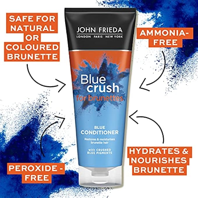John Frieda BLUE CRUSH BLUE CONDITIONER 250 ML, TONING CONDITIONER FOR BROWN HAIR, ANTI-BRASS CONDITIONER FOR BRUNETTES WITH CRUSHED BLUE PIGMENTS - Image 2