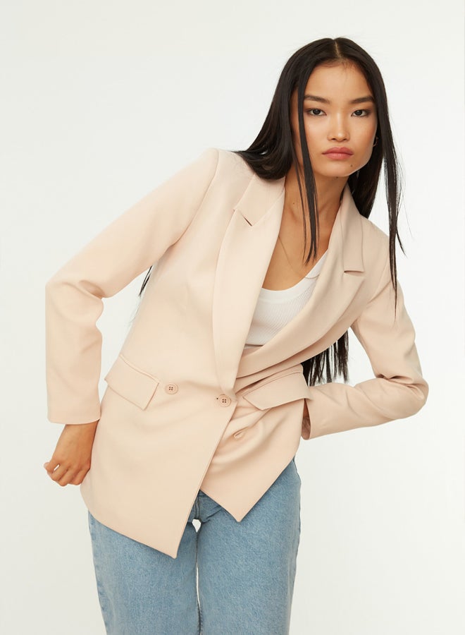 trendyol Beige Regular Lined Double Breasted Closure Woven Blazer Jacket - Image 4