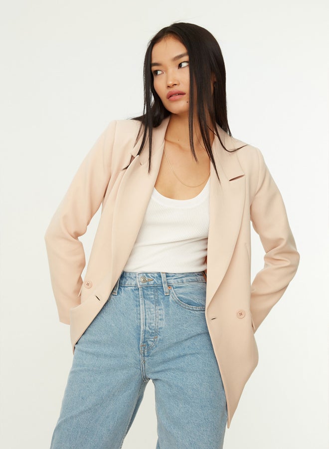 trendyol Beige Regular Lined Double Breasted Closure Woven Blazer Jacket - Image 3